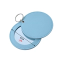 Blue PU leather portable makeup mirror with 8cm diameter and keychain attachment - Round Blue (8CM)