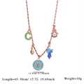 Detail of bohemian woven necklace with Evil Eye and Shell pendants and size information - Style 2 (Red White Woven Rope Multi-charm Necklace)