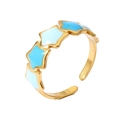 18k gold plated adjustable open ring featuring five colorful enamel star charms - Adjustable Open / Fresh Blue White Stars