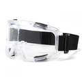 Close-up of industrial safety goggles with transparent PVC frame and adjustable black strap - Transparent Frame Clear Lens