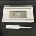 White rectangular tabletop alcohol fireplace with glass panels and fire extinguisher tool - Split Tank / White