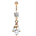 Rose gold swan belly button ring with sparkling zircon stones on a white background - Style 21