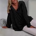 Sweat à capuche oversize à paillettes noires pour femmes avec décolleté en V et paillettes - S / Noir