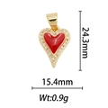 Détail du pendentif cœur plaqué or 18k avec émail rouge et dimensions 24,3mm x 15,4mm - Pendentif Cœur Doré Émail Rouge avec Zirconia (DZ-189)