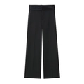 Schwarze Damen-Hose mit hohem Bund, weitem Bein und passendem Gürtel aus Satin-Stoff - XS / Einzelne Hose / Schwarz