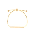 Gold adjustable pull chain bracelet with flower shape and engraved Good Luck metal bar - Good Luck Tag Style (0777) / Gold
