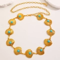 Bohemian gold metal shell chain belt with turquoise stones for dresses and skirts - Scallop Artificial Turquoise Style (1260) / Antique Gold