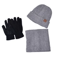 Set invernale in maglia con berretto grigio scuro foderato, scaldacollo e guanti touch - Set da 3 Pezzi (Cappello + Sciarpa + Guanti) / Grigio chiaro