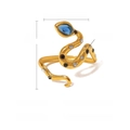 Bague serpent française avec zircon bleu et placage à l'or 18 carats sur acier - Tête de Serpent en Zircon Bleu Strass