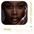 Metallic gold musical note and dot face stickers VB-041 on deep skin tone model - VB-041 (Gold Metallic) / Gold