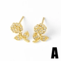 Elegant gold flower stud earrings with rose design and sparkling cubic zirconia stones - Rose Shape (A)