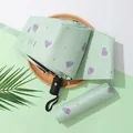 Automatic light green three-fold umbrella with purple tulip print and matching sleeve - 306 Automatic / Fruit Green Tulip