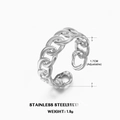 Anillo de cadena de acero inoxidable plateado con diseño ajustable y estilo hip-hop - Anillo de cadena color acero