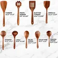 Size chart for 9-piece acacia wood kitchen utensil set including turner, skimmer, and ladle - Confusa Acacia 9-Piece Set (Full Set) / Approx. 660g
