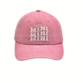 Pink washed cotton baseball cap with artistic white triple MINI embroidery design - MINI Style / Pink