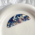 Portable half-moon hair comb featuring blue and brown marble acetate texture design - Vintage Blue