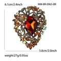Vintage style brooch with red waterdrop gem and amber crystals in antique bronze finish - Brown