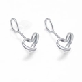 Elegant pair of silver heart earrings with a minimalist polished finish and hook design - S999 Pure Silver / Hollow Heart Studs
