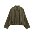 Detail of army green suede bomber jacket showing soft texture and lapel design - S / Green