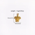 Macro view of golden turtle pendant showing 19mm height and 16mm width dimensions - Turtle Shape (Style 24)