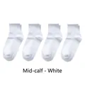 Set of 4 white mid-calf cotton sports socks with ribbed cuffs for men and women - One Size(35-44) / Single Elastic Mid-calf Socks-White