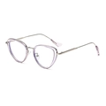 Occhiali da sole cat-eye con montatura in metallo argento e dettagli viola trasparenti - Montatura Viola Argento Anti-luce Blu