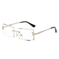 Fashion rimless rectangular sunglasses with gold metal temples and clear blue ocean lenses - Gold Frame Transparent Lens C7