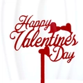 Close-up of red acrylic Happy Valentine's Day cake topper against a soft white backdrop - Valentine's Day Red 3 (approx. 10.5cm Wide)