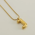 Golden chubby bubble letter J pendant necklace with a sleek stainless steel snake chain - Letter J / Gold