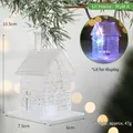 Adorno navideño de casita transparente luminosa con luces LED azules para el árbol - Casa Luminosa Estilo A (Luz Azul)