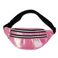 Pink holographic waist bag with three zippers and adjustable black strap in a shiny finish - Deep Pink