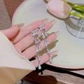 Elegant silver tassel earrings with sparkling pear-cut rhinestones and pearl details - E0462 Silver Needle (Pear Shape Full Diamond Long Tassel Silver)