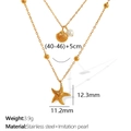 Gold stainless steel layered necklace featuring starfish and shell pendants with pearls - Gold Necklace