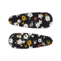 Barrettes à cheveux pour filles avec imprimé floral marguerite et bords ondulés - Barrette Vive Fraîche (Lot de 2) / Noir-Fleuri Marguerite
