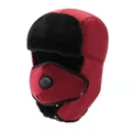 Rote Winter-Fliegermütze mit schwarzem Kunstpelzbesatz und abnehmbarer Atemschutzmaske - Einheitsgröße / Rot