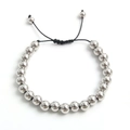 Adjustable stainless steel bead bracelet with black braided rope for men and women - Silver 8mm