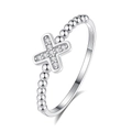 Elegant S925 sterling silver ring with sparkling cross design and pavé cubic zirconia - US 6 / FDJZ-250 / White Gold
