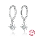 S925 sterling silver octagram star hoop earrings with clear zircon on white background - White Gold