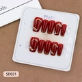 Handmade red press-on nails with elegant pearls and gold line details on display card - XS / Wine Red (SD031)