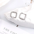 Polished silver square hoop earrings in titanium steel with a minimalist geometric design - Silver High Polished Square Huggie