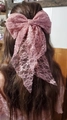 Pink lace bow hair clip for women, sweet floral crochet style for long hair - Pink