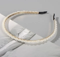 Minimalist double-row white pearl headband with elegant gold metal frame for women - Braided Double Strand Thin Pearl Headband