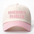 Detail of pink Somebody's Problem embroidery on cream and pink contrast baseball cap - Off-white and Pink