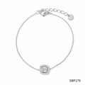 Silver stainless steel bracelet featuring a green square zircon stone with halo setting - Silver Square Clear Zircon Style (SBP179)