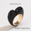 Chic wide black enamel heart ring with gold inner band, size 17, weight 13.9g - 17# / Black