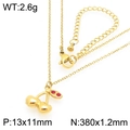 Golden cherry pendant necklace made of stainless steel with red stones and lobster clasp - Gold Red Ruby Leaf Cherry Pendant (KN295053-GC)