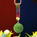 Sparkling crystal ball keychain with colorful gradient rhinestone strap and golden metal ring - Single OPP Bag Packaging / Green