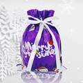 Detail of purple Christmas gift bag with drawstring ribbon and festive snowman prints - 24*32cm Dreamy Purple Luster