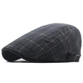 Classic checkered flat cap in dark grey-blue with adjustable metal side buckle - Adjustable / Dark Gray