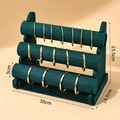Three-tier dark green velvet bracelet display stand with 30cm base for watches and jewelry - Flannelette / Green Velvet
